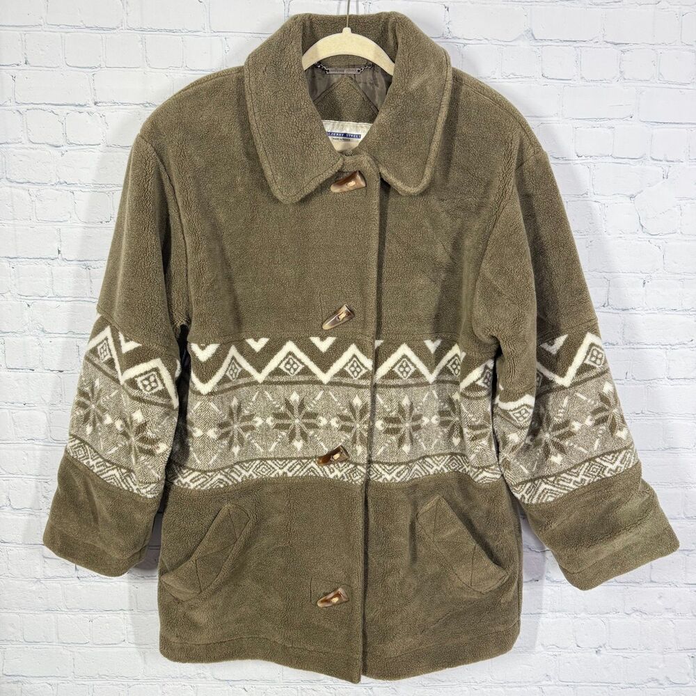 Mulberry Street Jacket Men Medium Brown Mid-Length Jacket Button Pockets Aztec